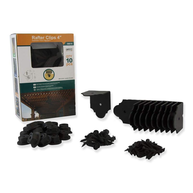 OZCO Laredo Sunset Standard 4" Rafter Clips with Matching Hardware, Black Powder-Coated Galvanized Steel Clips for Outdoor Wood Structures, 4-Pack, 56618 - Image 3